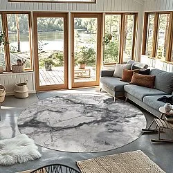 Rundt tæppe - Mermer (grå/hvid)