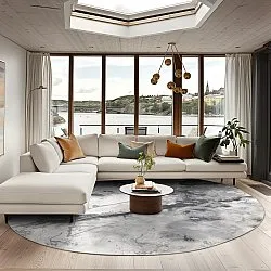 Rundt tæppe - Mermer (grå/hvid)