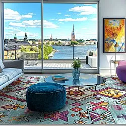 Wilton-tæppe - Misare (blå/multi)