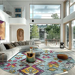 Rundt tæppe - Misare (blå/multi)