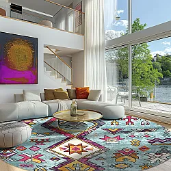 Rundt tæppe - Misare (blå/multi)