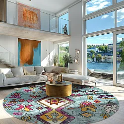 Rundt tæppe - Misare (blå/multi)