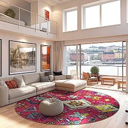 Rundt tæppe - Misare (lyserød/multi)