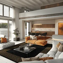 Wilton-tæppe - Myra (sort/guld)