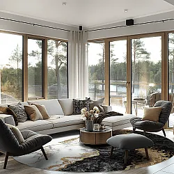 Rundt tæppe - Padova (sort/hvid/guld)