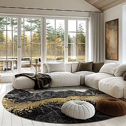 Rundt tæppe - Padova (sort/hvid/guld)