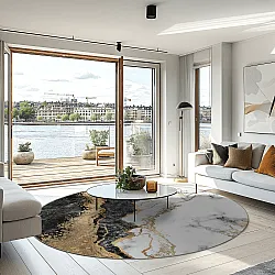 Rundt tæppe - Padova (sort/hvid/guld)