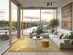 Wilton-tæppe - Palau (guld/beige/blå)