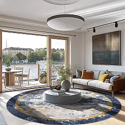 Rundt tæppe - Peri (blå/multi)