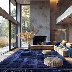 Ryatæpper - Salem Natural Cotton Shaggy (mørkeblå)