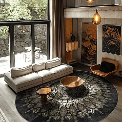 Rundt tæppe - Sandrigo (sort/guld)