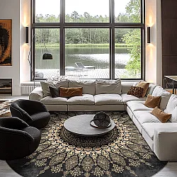 Rundt tæppe - Sandrigo (sort/guld)