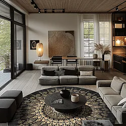 Rundt tæppe - Sandrigo (sort/guld)