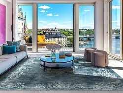 Wilton-tæppe - Santi (blå/beige)