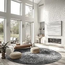 Rundt tæppe - Santi (mørkgrå/hvid)