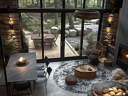 Rundt tæppe - Santi (blålig grå/hvid)