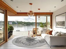 Rundt tæppe - Santi (hvid/sort)