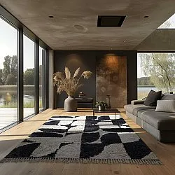 Ryatæpper - Siberia Natural Cotton Shaggy (offwhite/sort)