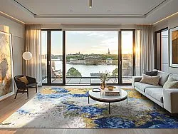 Wilton-tæppe - Travale (blå/gul/multi)