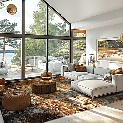 Wilton-tæppe - Trepito (brun/blå/multi)