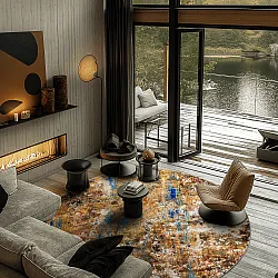 Rundt tæppe - Trepito (brun/blå/multi)