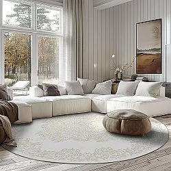 Rundt tæppe - Valenza (hvid/beige)