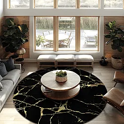 Rundt tæppe - Vieste (sort/guld)