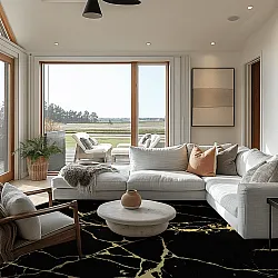 Rundt tæppe - Vieste (sort/guld)