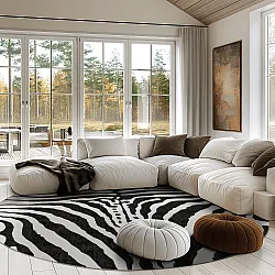 Rundt tæppe - Zebra (sort/hvid)