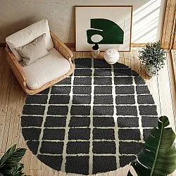 Rundt tæppe - Zola Natural Cotton Shaggy (mørkegrå)