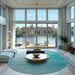 Rundt tæppe - Artena (lyseblå)