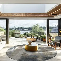 Rundt tæppe - Arwen (blå/multi)