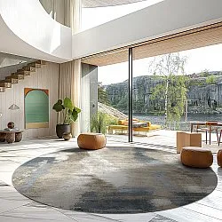 Rundt tæppe - Arwen (blå/multi)