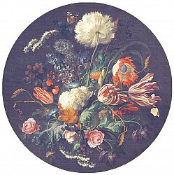 Rundt tæppe - Rich Flowers (blå)