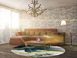 Rundt tæppe - Alvaro (blå/hvid/guld)