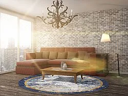 Rundt tæppe - Peri (blå/multi)