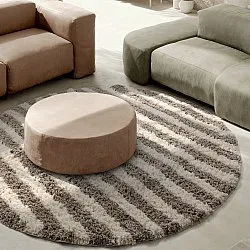 Rundt tæppe - Thira Stripe Cotton Shaggy (creme/taupe)