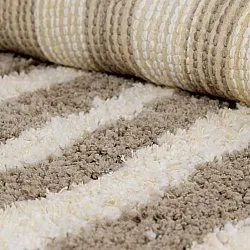 Rundt tæppe - Thira Stripe Cotton Shaggy (creme/taupe)