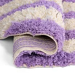 Rundt tæppe - Thira Stripe Cotton Shaggy (fløde/lys lilla)