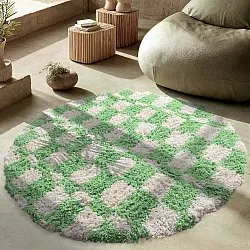Rundt tæppe - Atrani Natural Cotton Shaggy (grøn)