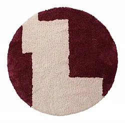 Rundt tæppe - Begur Natural Cotton Shaggy (offwhite/vinrød)