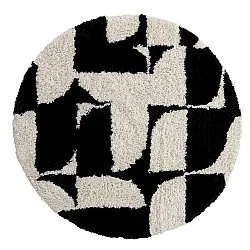 Rundt tæppe - Marvao Natural Cotton Shaggy (offwhite/sort)