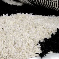 Rundt tæppe - Marvao Natural Cotton Shaggy (offwhite/sort)