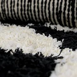 Rundt tæppe - Marvao Natural Cotton Shaggy (offwhite/sort)