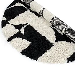 Rundt tæppe - Marvao Natural Cotton Shaggy (offwhite/sort)