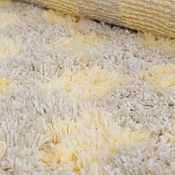 Rundt tæppe - Methoni Check Cotton Shaggy (creme/lysegul)