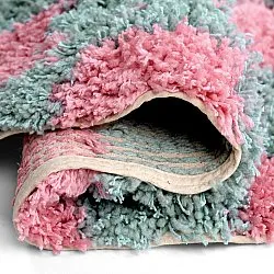 Rundt tæppe - Methoni Check Cotton Shaggy (lyseblå/lyserosa)