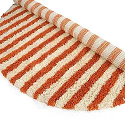 Rundt tæppe - Thira Stripe Cotton Shaggy (lysegul/lys orange)