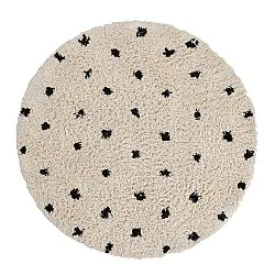 Rundt tæppe - Soria Natural Cotton Shaggy (offwhite/sort)