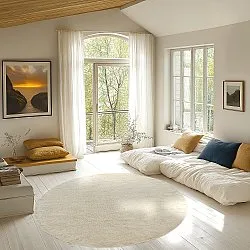 Rundt tæppe - Celina Natural Cotton Shaggy (off white/beige)